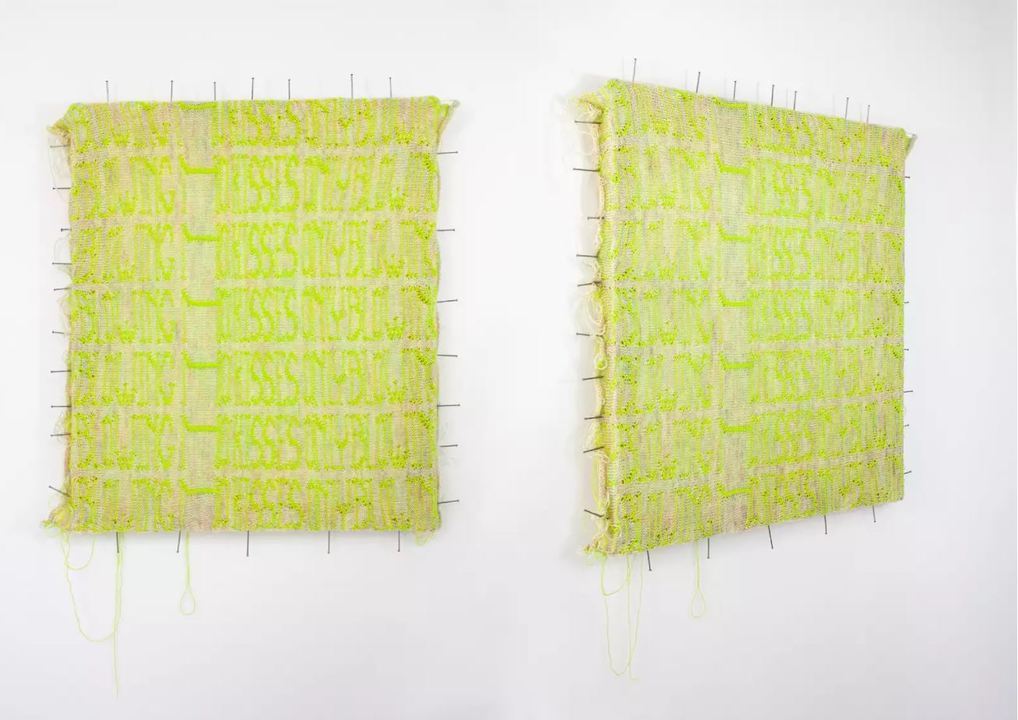 '© Rolina E. Blok, Untitled (No Kisses Only Blowing), 2020, Wool, nails and stretcher'